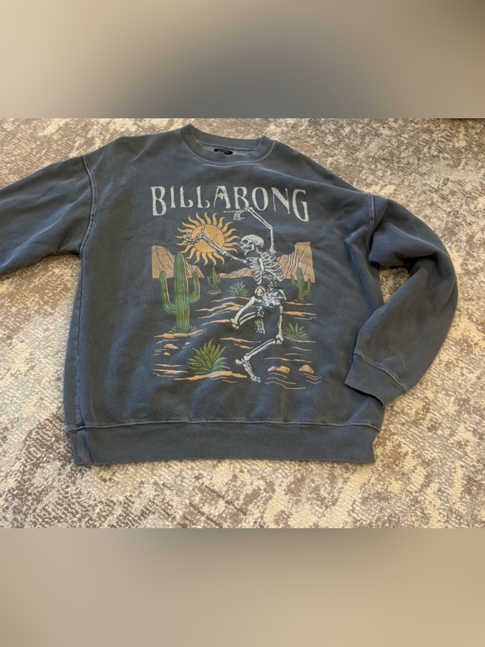 Billabong Charcoal Crewneck with Desert Skeleton Graphic